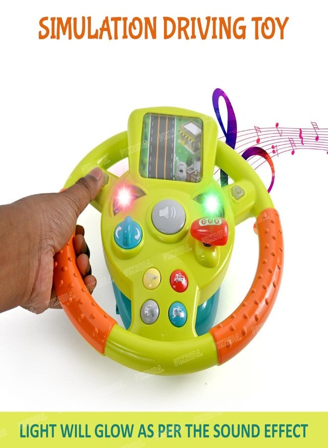 VikriDA Interactive Steering Wheel Driving Toy for Kids | 360° Rotating Car Simulator with Lights, Music & Sound Effects - (Yellow) - Image 3